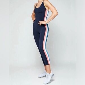 Women's Navy Jumpsuit with Striped Detail